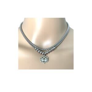 Necklace Lotus Yoga Silver Double Layer Women's Jewelry Stainless Steel